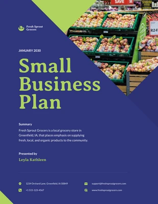 Free  Template: Plan para pequeñas empresas azul oscuro y verde