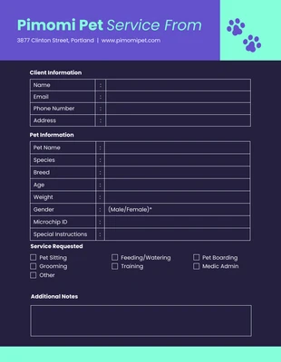 premium  Template: Dark Purple Neon Cyan Modern Pet Service Form