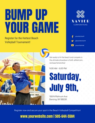 Free  Template: Affiche du tournoi de volley-ball bleu et jaune