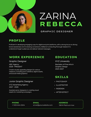 Black and Green Graphic Designer Academic Resume