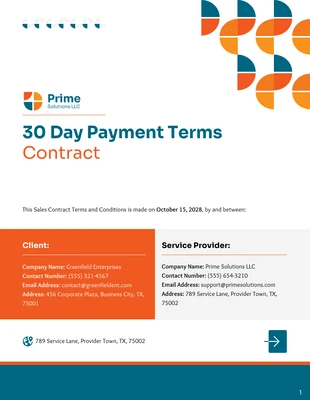 Free  Template: 30 Day Payment Terms Contract Template