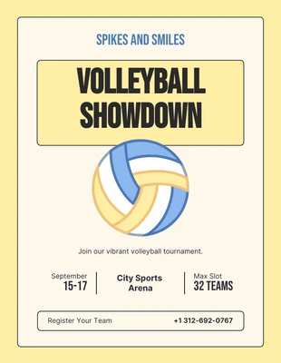 Free  Template: Illustratives Retro-Volleyball-Poster in Creme und Gelb
