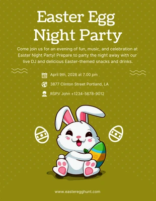Free  Template: Invito alla festa di notte dell'uovo di Pasqua dell'illustrazione semplice verde