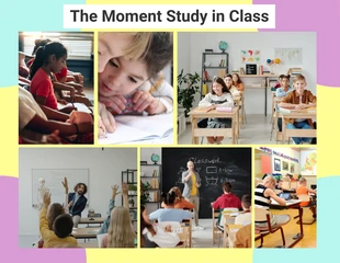 Free  Template: étude de moment coloré jaune en collage de photos de classe