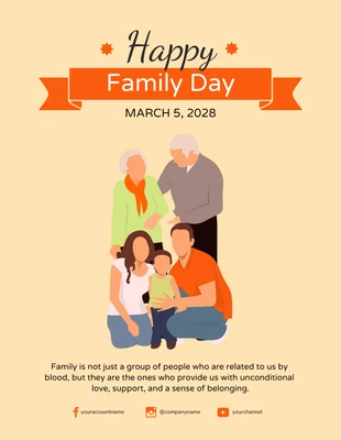 Free  Template: قالب ملصق يوم العائلة السعيد باللونين الكريمي والبرتقالي