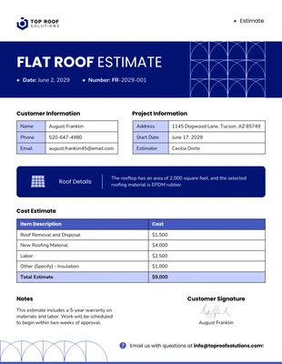 business  Template: Modelo de estimativa de telhado plano