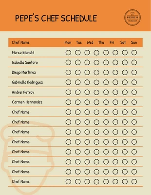Free  Template: Restaurant Staff Chef Schedule Template