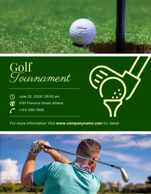 Free  Template: Dunkelgrünes einfaches Fotocollage-Golfturnier-Poster