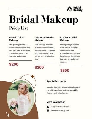 Free  Template: Modèle de liste de prix de maquillage de mariée