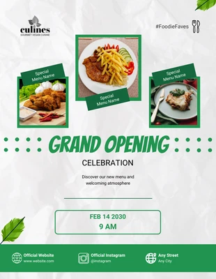 Free  Template: Grand Opening Restaurant Green Template Poster