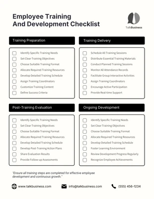 Free interactive Template: Checklist per la formazione e lo sviluppo dei dipendenti