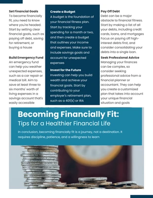 Free  Template: Dark Blue Becoming Financially Fit Newsletter