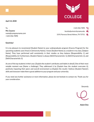 Free  Template: White And Red Minimalist College Letterhead