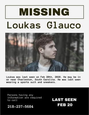 Free  Template: Light Grey Simple Retro Missing Person Flyer
