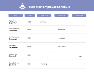 business  Template: Horaire minimaliste des employés de Purple Mart