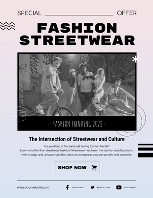 Free  Template: Modelo promocional de moda de rua em rosa suave gradiente e azul
