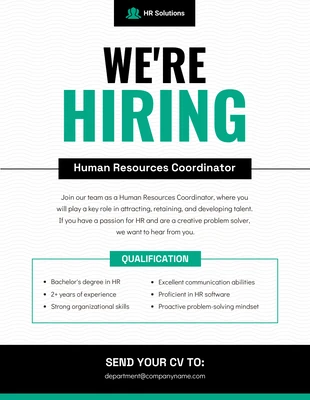 Free  Template: White and Green Hiring Poster