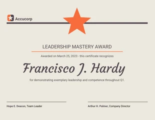 Free  Template: Modern Leadership Recognition Certificate