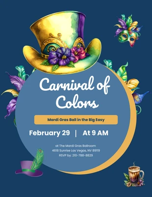 Free  Template: Invito del Mardi Gras blu navy