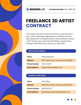 premium  Template: Plantilla de contrato para artista 3D freelance.