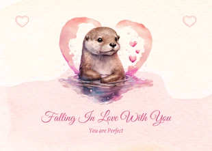 Free  Template: Ilustração fofa de aquarela bege e rosa cartão postal de amor