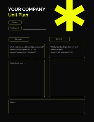 Free  Template: Dark Yellow Unit Plan