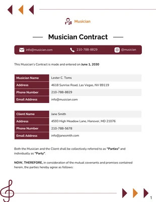 business  Template: Musician Contract Template