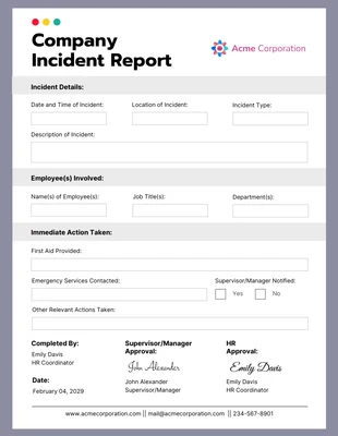 premium  Template: Company Incident Report Template
