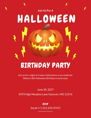 Free  Template: Invitación al cumpleaños de Halloween del trueno rojo y amarillo