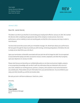 business  Template: Business Performance Termination Letter