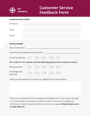 Free  Template: Formulário de feedback de atendimento ao cliente vermelho e cinza simples moderno