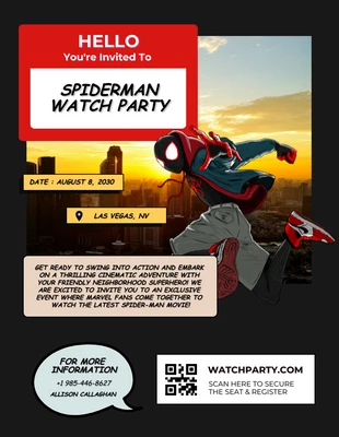 Free  Template: Spiderman Watch Party Invitation Comic Superhero Movies