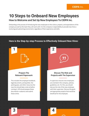 premium  Template: Infográfico do processo de integração de funcionários em 10 etapas