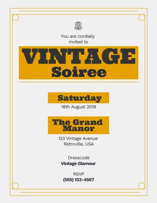 Free  Template: Invitation à une soirée vintage jaune gris simple