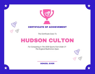 Free  Template: Blue And Pink Simple Badminton Sport Certificate