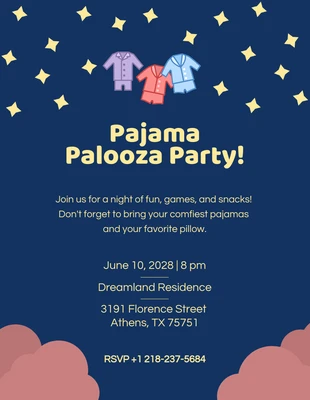 Free  Template: Red Yellow Navy Pajama Party Invitation