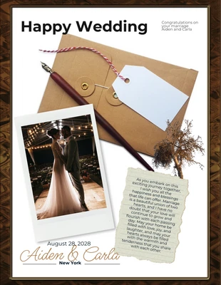 Free  Template: Cornice marrone Modello di poster di congratulazioni per un matrimonio felice