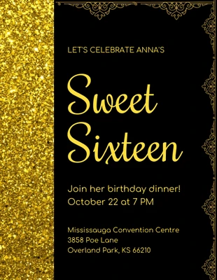 Golden Sweet 16 Invitation