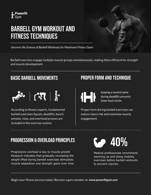 business  Template: Barbell Gym Workout and Fitness Techniques Infographic