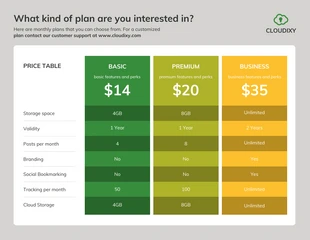 business  Template: Infográfico de comparação de planos de pagamento