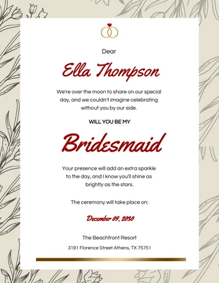 Free  Template: Simple Floral Bridesmaid Invitation