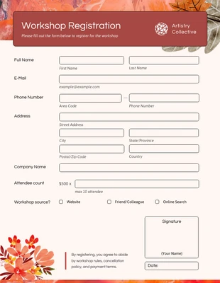 Free  Template: Artistic English Red Event Registration Forms