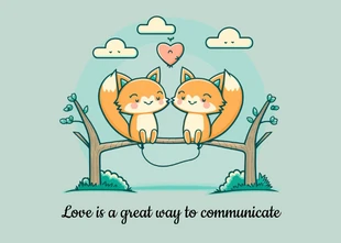 Free  Template: Cartão postal de amor de casal de animais simples verde claro