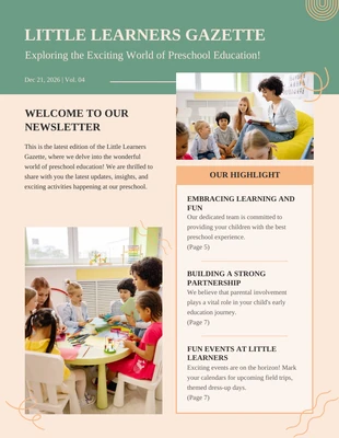 Free  Template: Green Beige Abstract Modern Preschool Newsletter