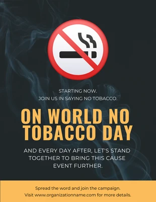 Free  Template: Affiche de la campagne de la Journée mondiale sans tabac avec photo simple en noir