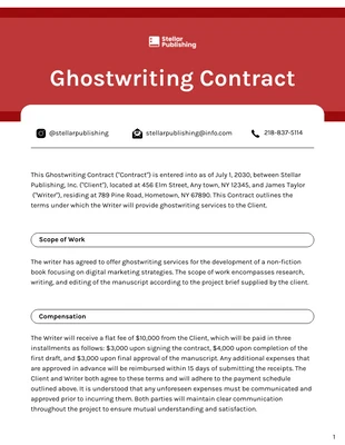 Free  Template: Modello di contratto di scrittura fantasma