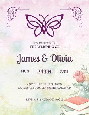 Free  Template: Klassische Schmetterlings-Hochzeitseinladung mit Farbverlauf-Aquarell
