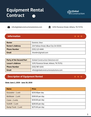 business  Template: Equipment Rental Contract Template