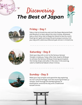 Free  Template: Plantilla roja y blanca de itinerario de viaje a Japón