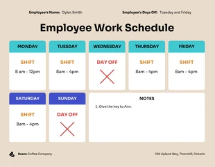 Free  Template: Modèle d'horaire de travail de l'employé